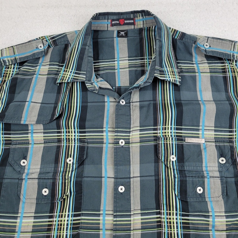 Artful Dodger Western Shirt Mens 3XL Blue Gray Plaid Long Sleeve Button Up 3XL